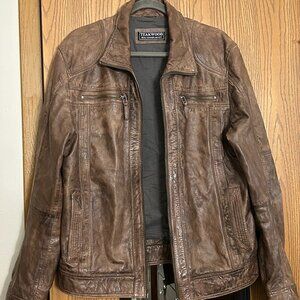 Teakwood Brown Leather Bomber Jacket Men’s Large Butter Soft Distressed Zip Up